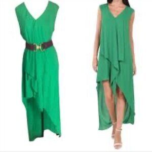 BCBG MAXAZRIA Green Maxi Dress with Asymmetric Hem Women's M